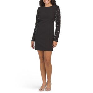 JEWEL BY BADGLEY MISCHKA Black Pearl Long Sleeve Mini Dress